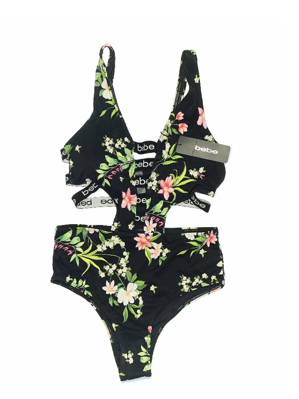Bebe XL Tropical Floral Cut-Out One-Piece Swimsuit NWT
